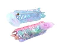 CAXUSD 2pcs Sequin Animal Pencil Case Compartments Cute Cartoon Pen Bag for Students Color