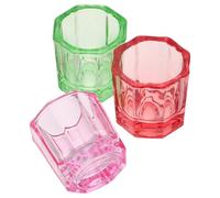CAXUSD 3pcs Octagonal Nail Art Dappen Dishes Glass Cups for Manicure Care, Small Nail Liquid Bowls in Green, Red, and Pink for Acrylic Powder and Polish Removal