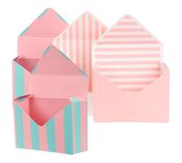 CAXUSD 4 Pieces Creative Bouquet Envelope Flower Boxes, 2 Pink Blue Striped + 2 Pink Vertical Stripe, Folding Floral Packaging for Wedding Birthday Florists