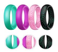 CAXUSD 4pcs Silicone Rings for Women Finger Flexible Breathable Glitter Design Assorted Colors Stylish Wedding Ring for Outdoor Exercises and Dive Random Color