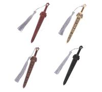 CAXUSD 4pcs Vintage Chinese Style Wooden Sword Bookmark with Tassel with Sword Charms for Reading DIY Jewelry Making Page Protection and Elegant Gift for Book Lovers
