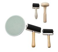 CAXUSD 5pcs DIY Block Printing Tool Set Wooden Mushroom Roller with Rubber Ink Brayers and Plastic Press Baren for Versatile Stamping and Printmaking Art Supplies