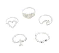 CAXUSD 5pcs Hollow Rings for Women Fashionable Plane Wave Leaf Loving Heart Designs Lightweight Alloy Silver Rings with Comfortable Skin Touch and Stylish Choice