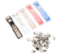 CAXUSD 5pcs Push Stapler with Refill Clips, Compact and Easy Operation Mini Clamp Staplers for Daily File Organization and Office Use, Plastic and Metal Material