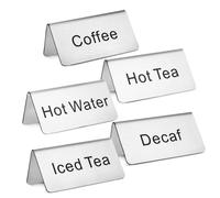 CAXUSD 5pcs Stainless Tea Table Signs Easy to Read Beverage Labels Food Service Display Sleek Finish for Coffee Stations Space Saving Table Tent Sign