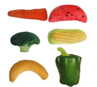 CAXUSD 6pcs Artificial Vegetable Catnip for Kitten, Squeaky Pet Playing Set with Green Pepper, Carrot, Banana, Corn, Broccoli, Watermelon - Indoor Interactive Cat
