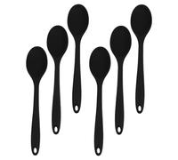 CAXUSD 6pcs Black Silicone Cooking Spoon for Kitchen Use with Sealed Handle Design and Easy to Clean Material, Non-Stick Kitchen Utensil for Soup Serving and Food Mixing