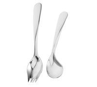 CAXUSD Adaptive Cutlery Angled Feeding Spoon and Spork Set Stainless Steel Tableware for the Elderly and Patients Curved Spoon for Self-Feeding Assistance in Bed 5.31 in
