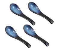 CAXUSD Blue Ceramic Spoon 4 Pcs, Household Ceramic Spoon, Retro Dessert Spoon for Soup Rice Dessert, Parties and Festivals