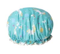 CAXUSD Blue Double Layer Waterproof Shower Cap with Adorable Unicorn Design, Lightweight and Oilproof Bath Hat for Showering and Kitchen Use