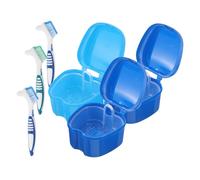 CAXUSD Denture Storage Kit Plastic and Nylon Material 3 Sets with Brush and Soaking Cups Efficient Cleaning and Extending Lifespan, for Daily Oral Cleanliness and Travel Use