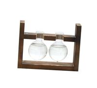 CAXUSD Double-ball Glass Vase with Wooden Rack Hydroponic Container for Green Plants High Temperature Resistant Decorative Flower Vase for Home Office Desktop Art Decoration