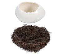 CAXUSD Easter Egg Bowl Ceramic Eggshell Fruit Bowl with Rattan Nest Modern Design for Dessert Storage and Decoration for Banquets and Restaurants
