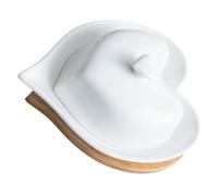 CAXUSD Elegant Heart-Shaped Ceramic Butter Plate and Portable Butter Holder Set with Bamboo Wood Handle for Storing and Decorating Dining Table