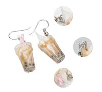 CAXUSD Funny Dangling Earrings for Women Pearl Milk Tea and Ice Cream Shape Drop Ear Pendants Lightweight Fashion Jewelry for Unique Festival Accessory
