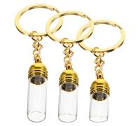 CAXUSD Glass Bottle Keyring Set Multipurpose Travel Size Perfume Refill Bottles 3pcs with Golden Acrylic Caps Essential Oil Dispensers, Stylish Backpack Pendant for Gifting