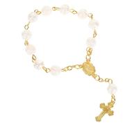 CAXUSD Gold Rose Heart Prayer Beads Bracelet for Women, Religious Rosary String with Pearls, Wedding and Baptism Beaded Wristband, Spiritual Prayer Hand Chain