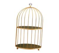 CAXUSD Golden Wrought Iron Double-layer Birdcage Cake Stand Makeup Organizer Storage Rack Jewellery Display Fruit Holder