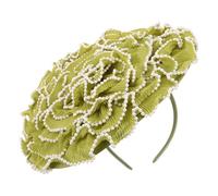 CAXUSD Green Flower Fascinator Hat for Women, Pleated Polyester Headpiece with Pearls, Lightweight Tea Party and Cocktail Hair Accessory for Weddings and Church Events