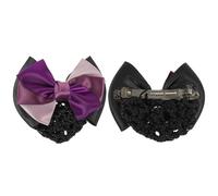 CAXUSD Hair Bun Net Metal and Oxford Cloth Material 2pcs Purple with Three-layer Bow Design Stable Wearing and Not Easy to Fall, for Daily Hair Decorating and Work Occasions