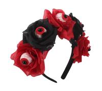 CAXUSD Halloween Bleeding Eyeball Headband with Artificial Roses Lightweight Comfortable Horror Hairband for Carnival Season Parties and Ghost House Decorations