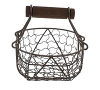 CAXUSD Handheld Iron Wire Storage Basket with Wood Handle, Sturdy Fruit and Bread Holder for Kitchen, Portable Rustic Wire Basket Suitable for Dining and Harvest Storage Random Color