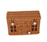 CAXUSD Imitation Rattan Holiday House Basket with Lid Handwoven Decorative Shelf Organizer Lightweight Portable Picnic and Candy Storage Tray for Seasonal Gift