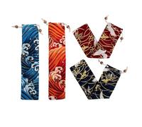 CAXUSD Japanese Style Cutlery Covers for Home 4 Pack Soft Fabric Drawstring Storage Bags for Forks Spoons Outdoor Picnics