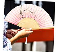 CAXUSD Japanese Style Foldable Dancing Fan for Women Classic Handheld Performance Fan with Pink Dragon Plum Design for Tai Chi Stage Dance and Festival Use