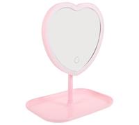CAXUSD Makeup Mirror for Women Heart Shape with LED Light and USB Rechargeable 3000mah Battery, Pink Abs and Gold-plated Table Desktop Mirror with Reflection and High-definition Surface