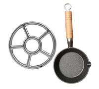 CAXUSD Mini Cast Iron Frying Pan for Eggs and Omelettes 11cm Diameter Wooden Handle Portable Skillet for Indoor and Outdoor Cooking for Camping and Travel