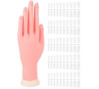 CAXUSD Nail Art Fake Hand Model Pink Silicone ABS 1 Set with Nail Tips for Nail Art Beginners