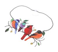 CAXUSD Painted Glass Bird Pendant Wall Art Balcony Adornment Alloy Hanging Ornament with Four Birds Stylish Decorative Accent for Garden and Home