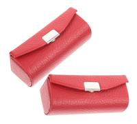 CAXUSD Portable Leather Lipstick Holder 2 Pcs with Mirror Single Lipstick Bag Pouch for Travel and Work, Lightweight Red Color