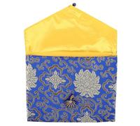 CAXUSD Rectangular Blue Fabric Brocade Bag with Zipper for Storage and Organizing Prayer Beads and Books, Vintage Stylish Carrying Pouch Suitable for Buddhist Practitioners