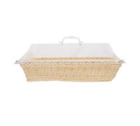 CAXUSD Rectangular Woven Bread Serving Basket with Lid, Beige Imitation Rattan Bread Basket Made of Pp and Acrylic, Multipurpose Storage Solution for Kitchen and Picnic Use