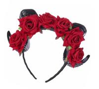 CAXUSD Red Flower Horn Headband Made of Polyethylene, Halloween Horn Headband that Fits Your Head Comfortably and Will Not Hurt Hair Style, for Daily Life and Christmas Costume