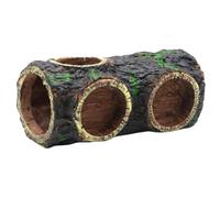CAXUSD Resin Hollow Log Natural Brown with Feeding Bowls Aquarium Hideout Tree Stump Cave Decoration Providing Privacy and Dual Functionality for Shrimp and Lizards for Terrarium