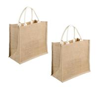 CAXUSD Reusable Grocery Storage Pouch Set 2Pcs with Round Smooth Handle Linen Tote Bags for Farmers Market and Outdoor Use