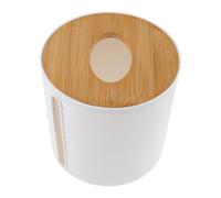 CAXUSD Roll Paper Holder with Bamboo Lid, White Circular Tissue Dispenser Box for Kitchen and Bathroom, Reusable Toilet Paper Storage Container for Tissue Rolls
