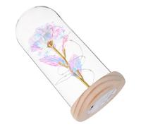 CAXUSD Romantic Artificial LED Rose Decoration with Glass Dome, White Everlasting Flower Centerpiece for Valentine’s Day, Home Party Ornament, Battery Operated Valentine's Rose Decor