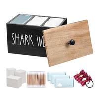 CAXUSD Rustic Wood Cotton Pad Holder with Removable Dividers and Convenient Lid, Stylish Vanity Organizer for Bathroom Storage of Cotton Pads and Personal Items, Multi-purpose Wood