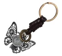 CAXUSD Vintage Butterfly Pendant Keychain Retro Hollow Leather Key Ring Small Decorative Purse Hanging Ornament for Women Girls