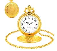 Caybats Pocket Watch Gold Vintage with Chain Men Women Retro Pocket Watch Arabic Numerals Quartz Pocket Watch for Carnival Costume Accessories Father Grandpa Birthday Gift