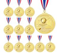 Caydo 12 Pieces Basketball Medals for Kids, Gold Metal Medal for Awards for Kids Adults Party Favors for Basketball Games Sports, 5cm