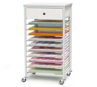 Caydo 12x12 Paper Storage Organizer-10 Tier Rolling Storage Cart with Drawer and Table Workstation, Scrapbook Paper for Craft Room Home
