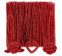 Caydo 200 Pieces Glitter Red Pipe Cleaners,Thick Fluffy Chenille Stems, Pipe Cleaner Crafts for Arts & Crafts, Perfect for Making Animals, Flowers, and Valentine's Day Decorations