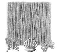 Caydo 200 Pieces Glitter Silver Pipe Cleaners，Thick Fluffy Chenille Stems, Pipe Cleaner Crafts for Arts & Crafts, Perfect for Making Animals, Flowers, and Festive Decorations