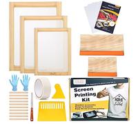 Caydo 23 Pieces Screen Printing Starter kit Include 3 Different Size of Wood Silk Screen Printing Frame with Mesh, Screen Printing Squeegees, Inkjet Transparency Film, Ink Knife, and Mask Tape