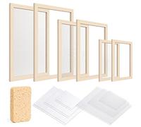 Caydo 3 Pieces Paper Making Frame Kit, Papermaking Mould and Deckle with Mesh, Absorbent Paper and Sponge for Kids Adults Supplies(5 x 7 Inches, 7.5 x 9.8 Inches, 9.8 x 13 Inches)